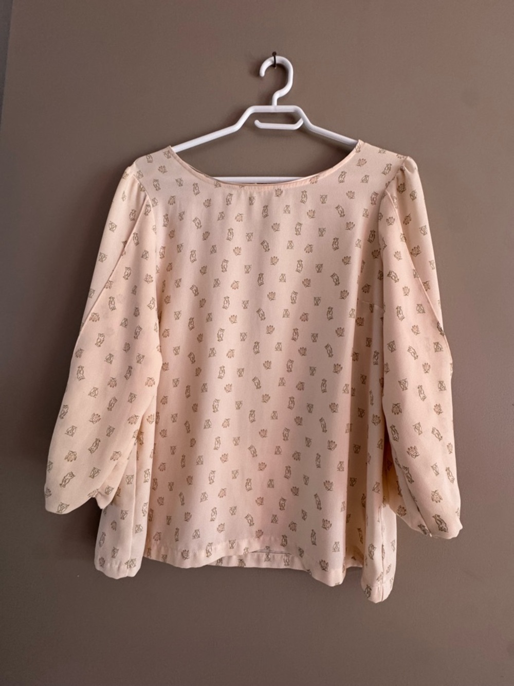 LC Lauren Conrad Owls Printed Balloon Bow Sleeve Blouse